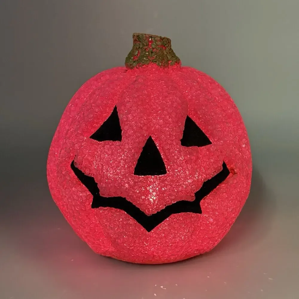 Melted Plastic Popcorn Pink Pumpkin Light Up Halloween Decoration 6” Works